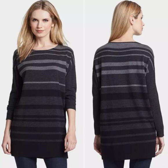 Eileen Fisher Sweater Womens Medium Charcoal Merino‎ Wool Tunic Thin Capsule - Picture 1 of 13